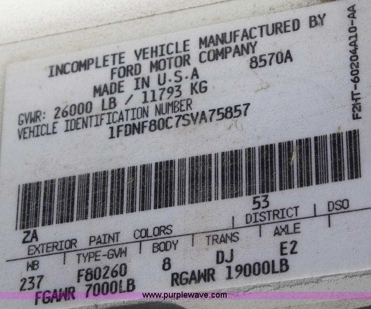 image for item A3237 1995 Ford F800 box truck