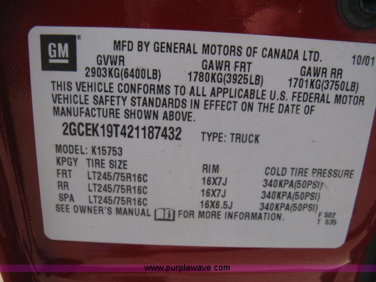 image for item A4410 2002 Chevrolet Silverado 1500 LS Z71 extended cab pickup truck