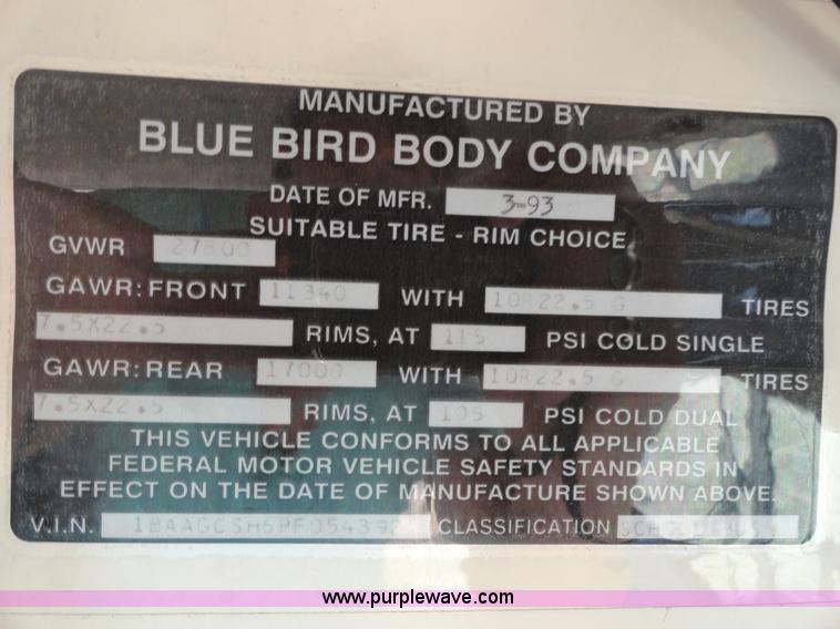 image for item A3174 1993 Blue Bird TC2000 school bus