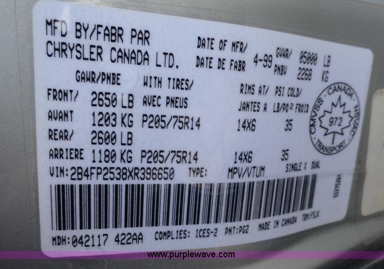 image for item A3302 1999 Dodge Caravan mini van