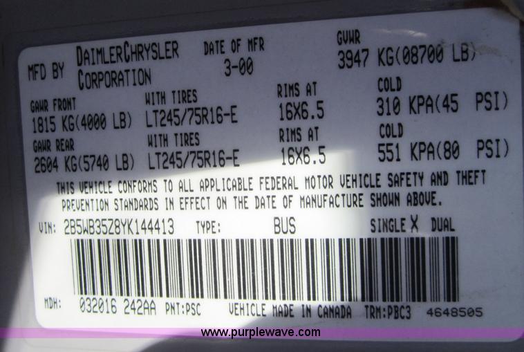 image for item C5148 2000 Dodge Ram B3500 van