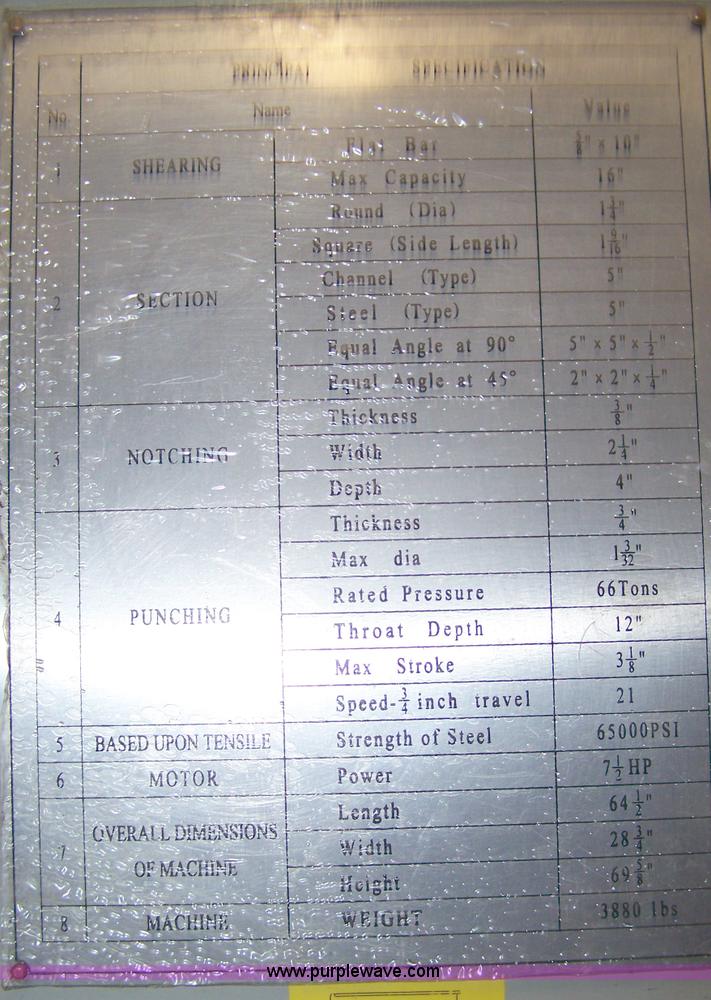 image for item C9417 2008 US Industrial Machinery iron worker