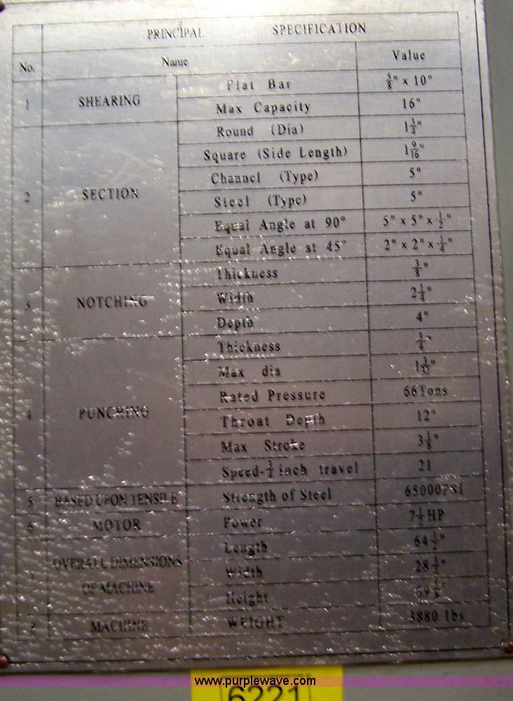 image for item C9417 2008 US Industrial Machinery iron worker