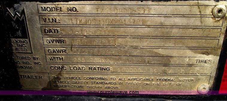 image for item B5046 1999 Trail King 53' triple axle lowboy detach trailer