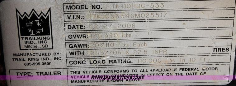 image for item B5047 2006 Trail King 53' triple axle detach trailer with tag axle