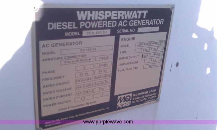 image for item C5690 Multiquip Whisperwatt 85 towable generator