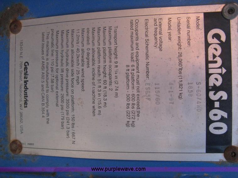 image for item A4463 1997 Genie S60 boom lift