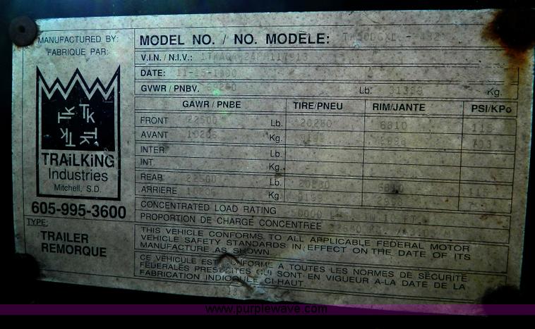 image for item D8607 1991 Trail King TK50 detach trailer