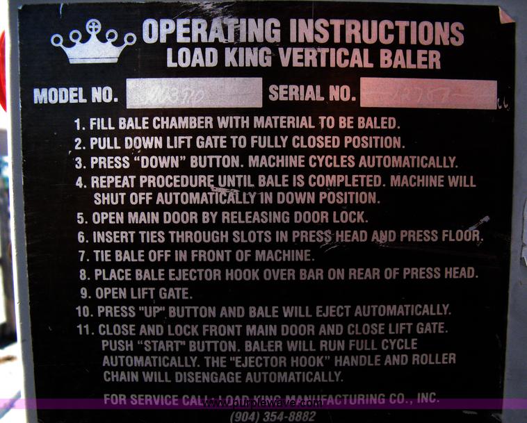 image for item A4460 1997 Load King 1003910 vertical cardboard baler