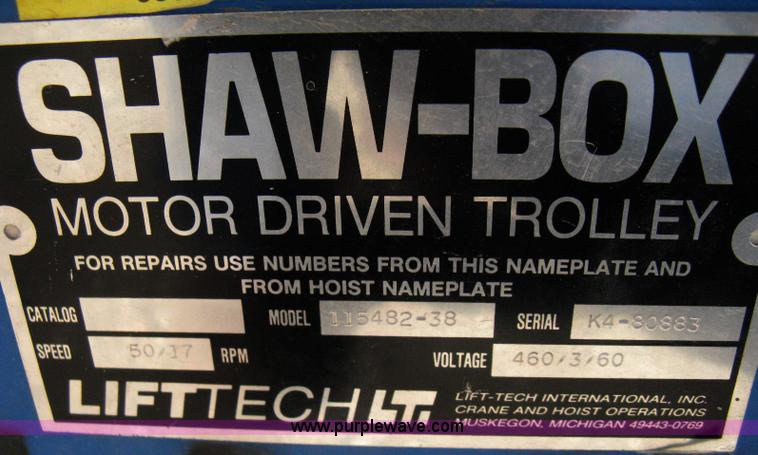 image for item A4462 Shaw-Box motor driven trolley and three ton hoist