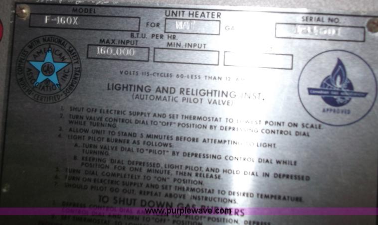 image for item G9414 Hastings NG F160X forced air heater