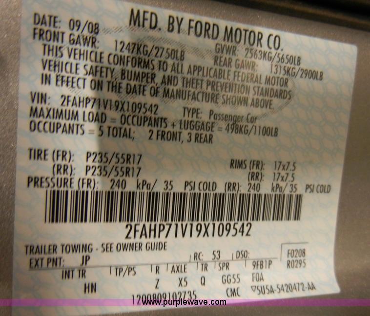 image for item H9116 2009 Ford Crown Victoria Police Interceptor