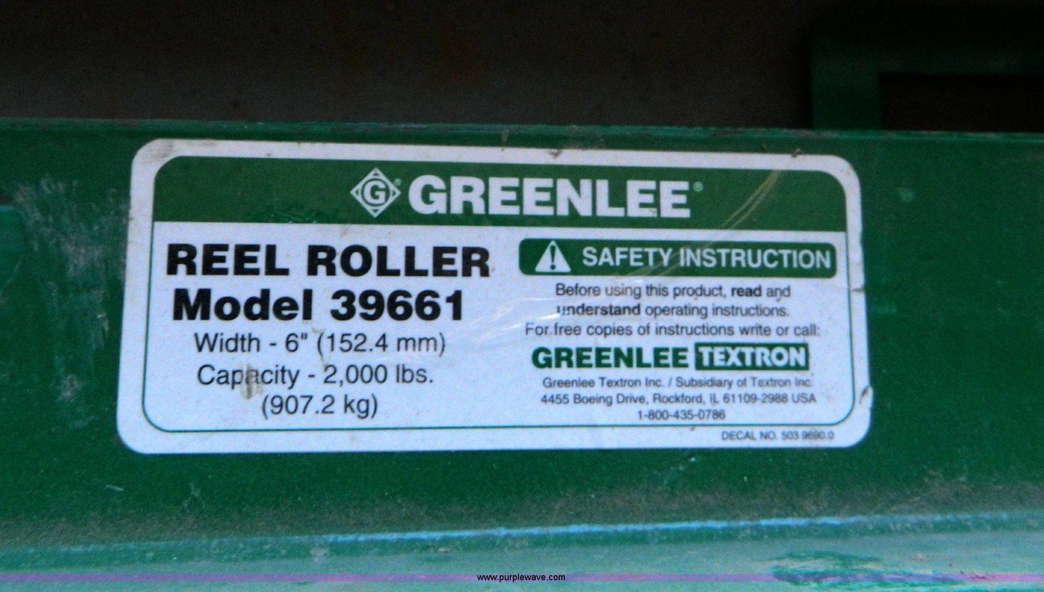 (2) Greenlee 39661 reel rollers in Hoxie, KS Item C9445 sold Purple