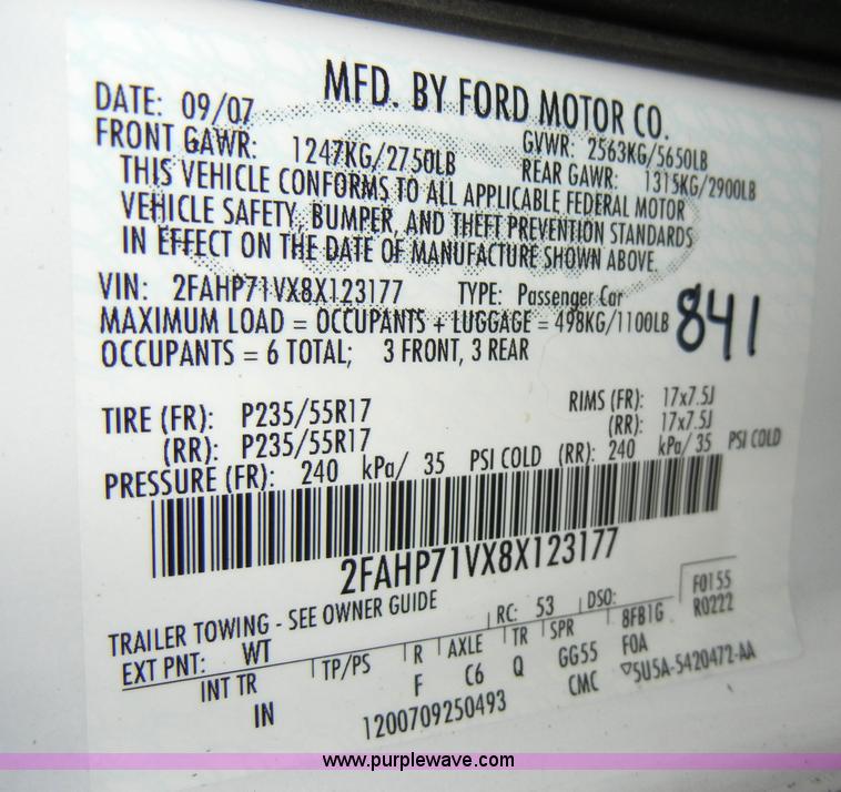 image for item A3345 2008 Ford Crown Victoria Police Interceptor