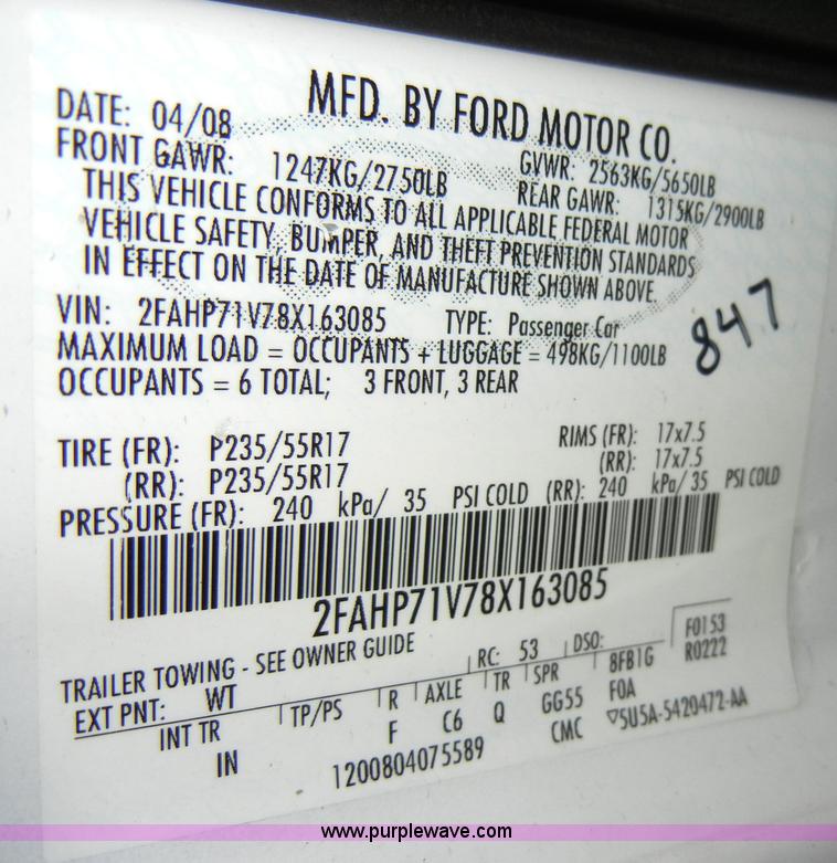 image for item A3346 2008 Ford Crown Victoria Police Interceptor