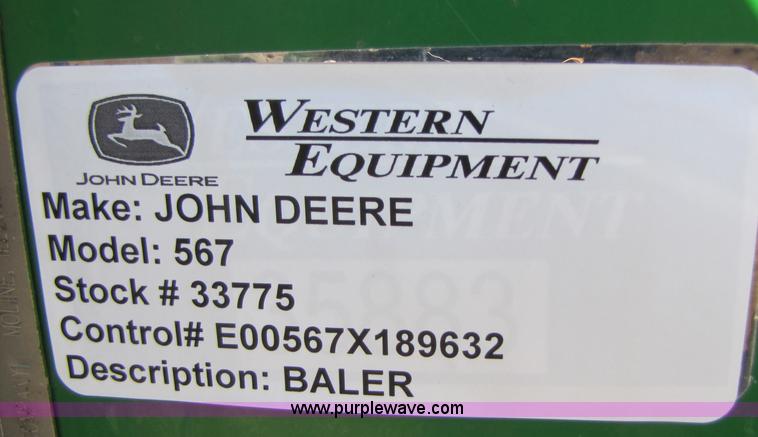 image for item B2017 2002 John Deere 567 round baler