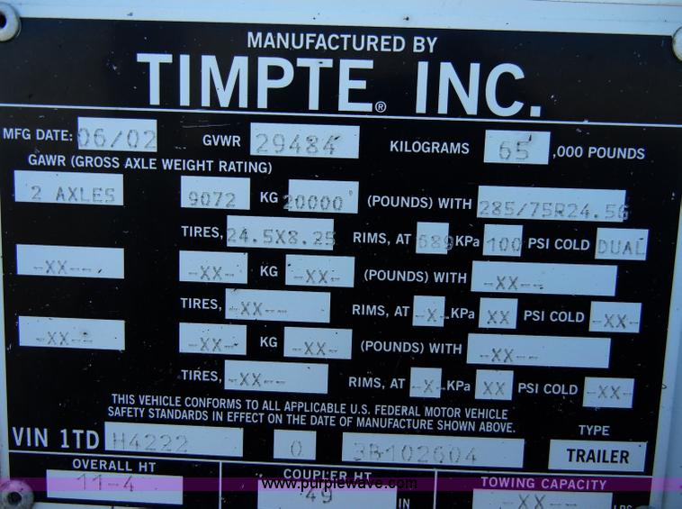 image for item A3350 2003 Timpte Super Hopper 42' grain trailer