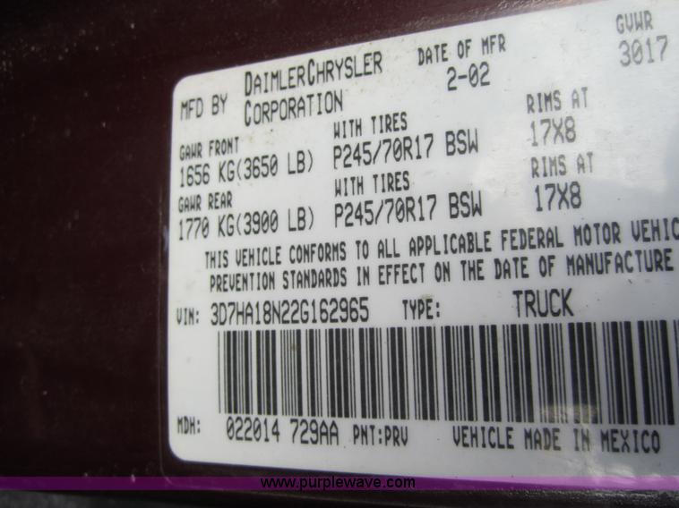 image for item C5236 2002 Dodge Ram 1500 quad cab pickup