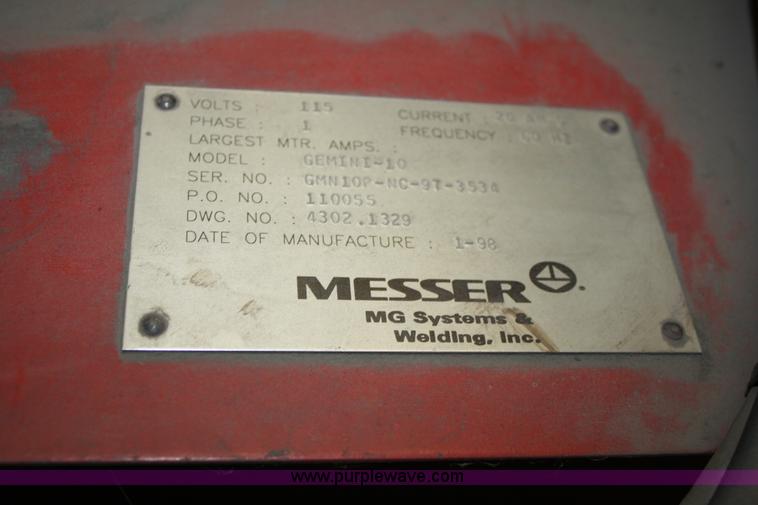 image for item B9446 1998 Messer Gemini 10 plasma cutting system