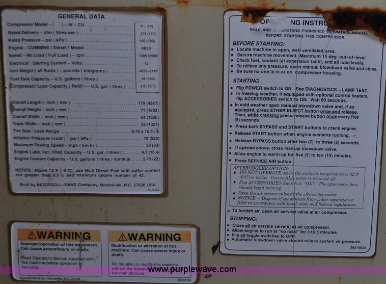 image for item A5726 Ingersoll Rand 375 screw air compressor