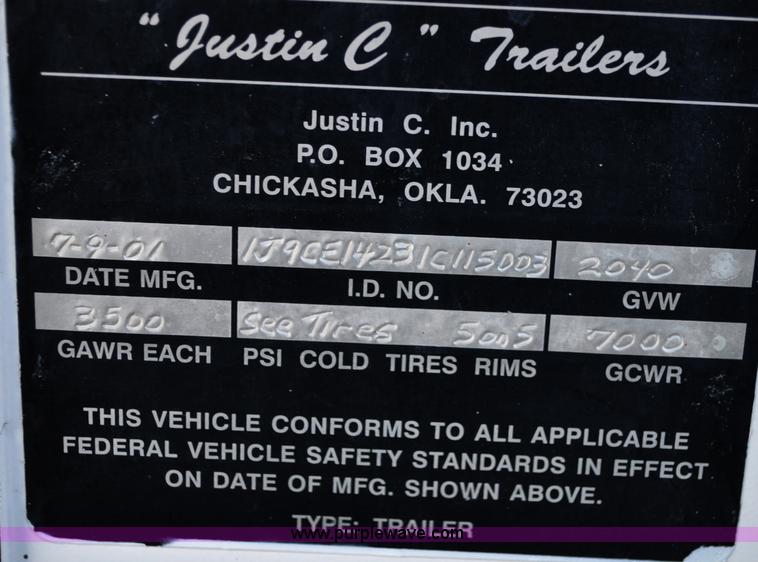 image for item A5735 2001 Justin C tandem axle trailer