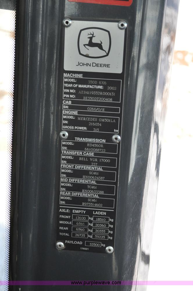 image for item A5747 2002 John Deere 350D 6x6 articulating dump truck