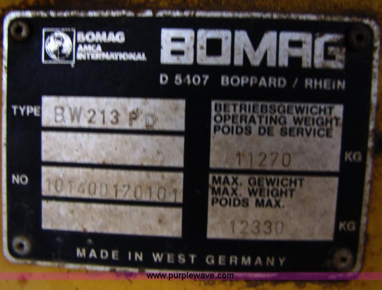 image for item B2092 1989 Bomag BW 213PD vibratory pad foot roller