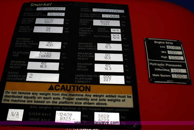 image for item 6063 2000 Snorkel TB-A60RDZ boom lift