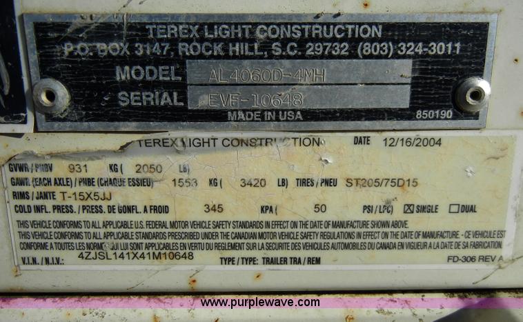 image for item A3370 2005 Terex Amida AL4000 towable light tower