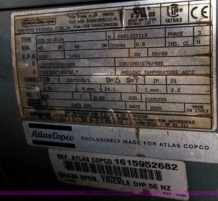 image for item B2564 2005 Atlas Copco QAS38 portable generator