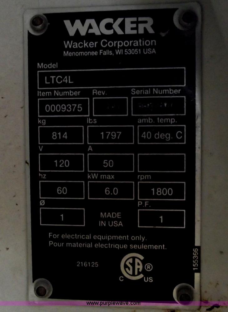 image for item C5939 2004 Wacker LTC4L towable light tower/generator