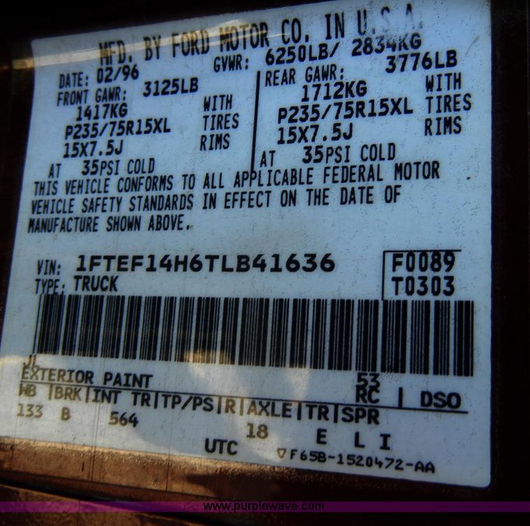 image for item A3356 1996 Ford F150 XLT pickup truck