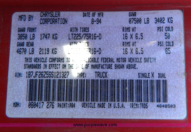 image for item D8678 1995 Dodge Ram 2500 pickup truck