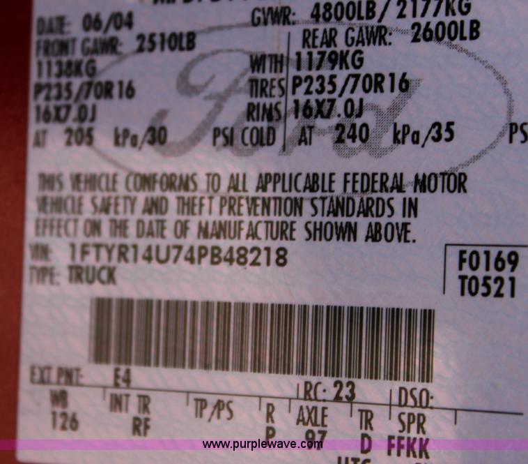 image for item B8744 2004 Ford Ranger supercab pickup truck