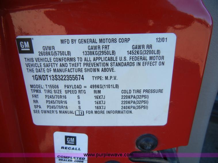 image for item A3388 2002 Chevrolet Trailblazer LT SUV