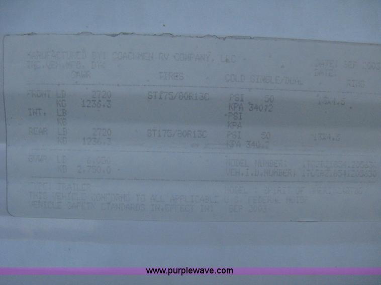 image for item A6025 2004 Coachmen Spirit of America Limited Edition camper trailer