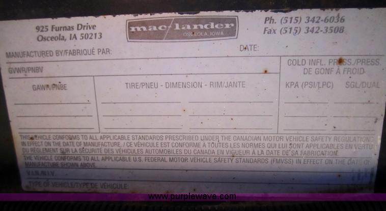 image for item B3026 2000 Mac-lander ET-1406 14' trailer