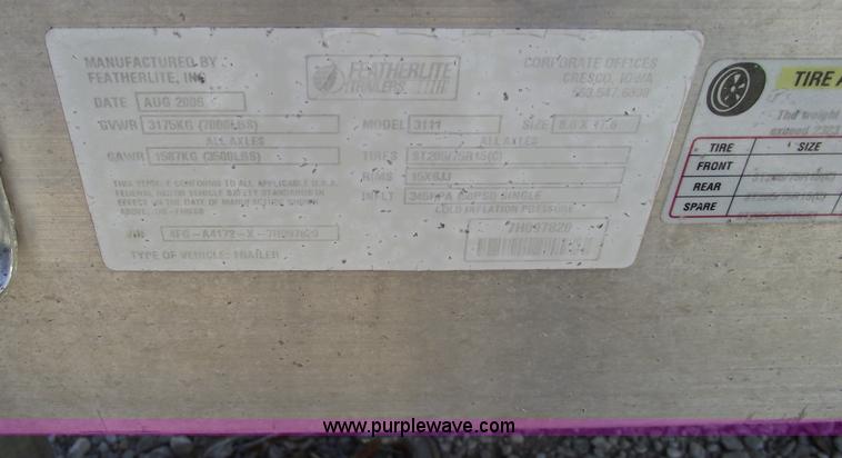 image for item B6092 2007 Featherlite 3111 aluminum trailer