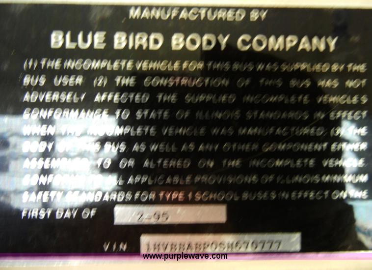 image for item A3420 1995 International Bluebird 3800 school bus