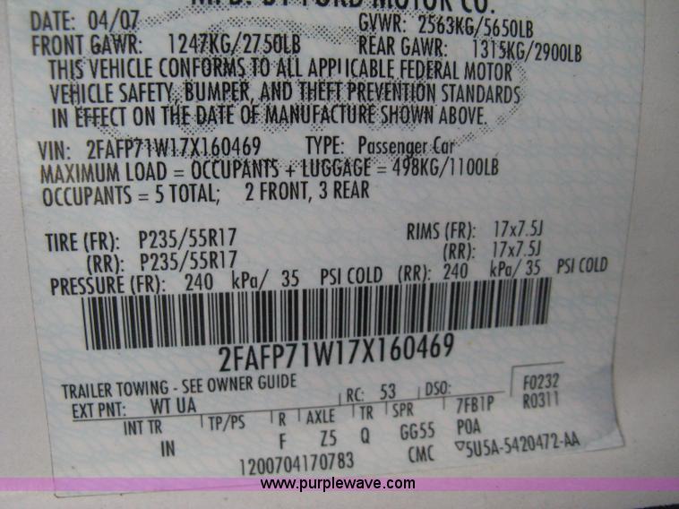 image for item A6050 2007 Ford Crown Victoria Police Interceptor