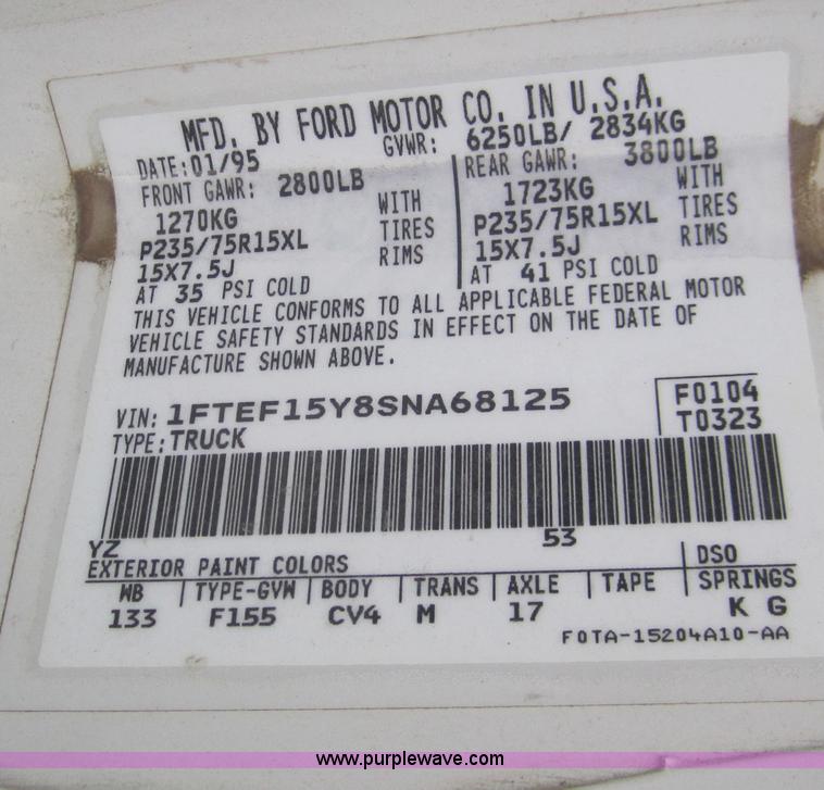 image for item B5570 1995 Ford F150 XL pickup truck