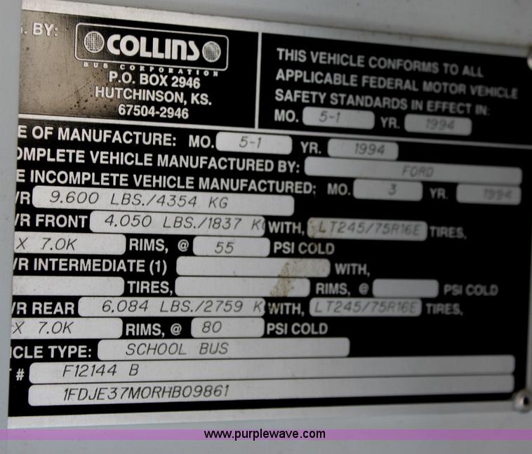 image for item B8840 1994 Ford E350 Collins school bus