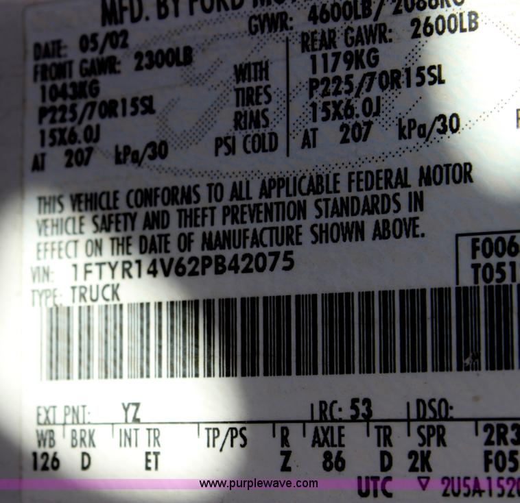 image for item B8846 2002 Ford Ranger Supercab pickup truck