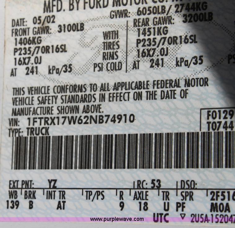 image for item B8847 2002 Ford F150 XL Supercab pickup truck