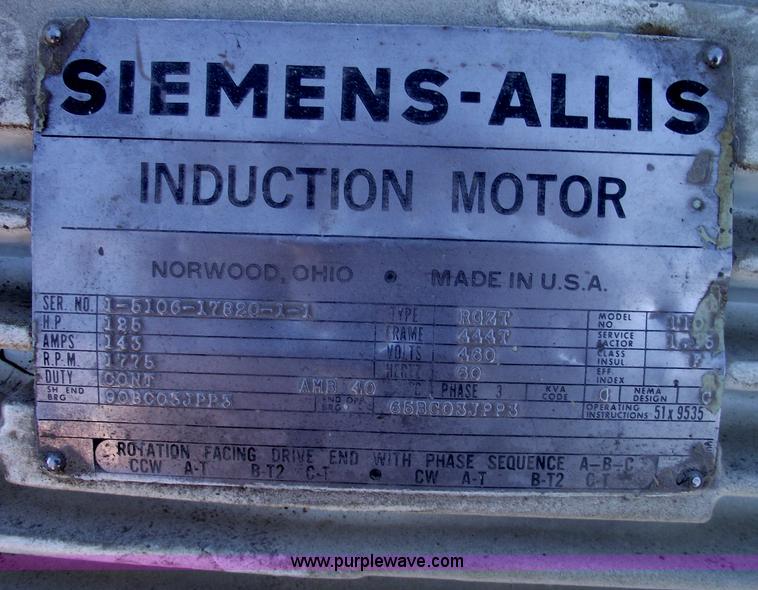 image for item E9567 Siemens-Allis 125 hp electric motor