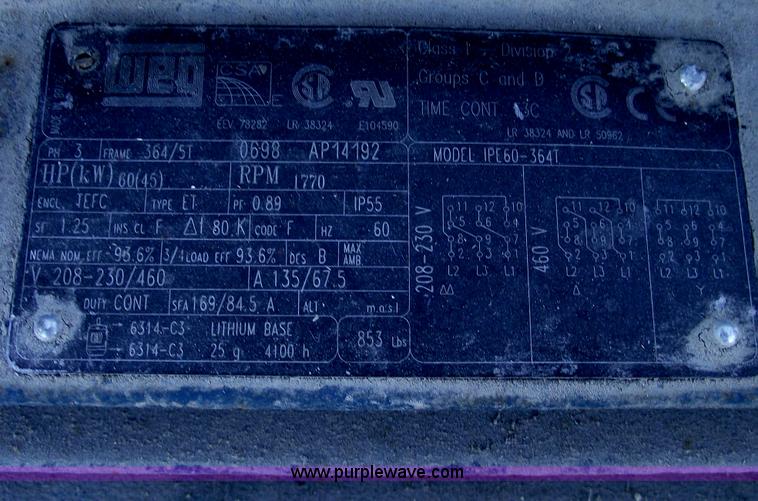 image for item E9578 Weg. 60 hp electric motor