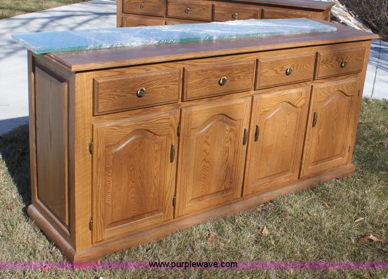 image for item F9955 Solid oak lighted china cabinet with hutch