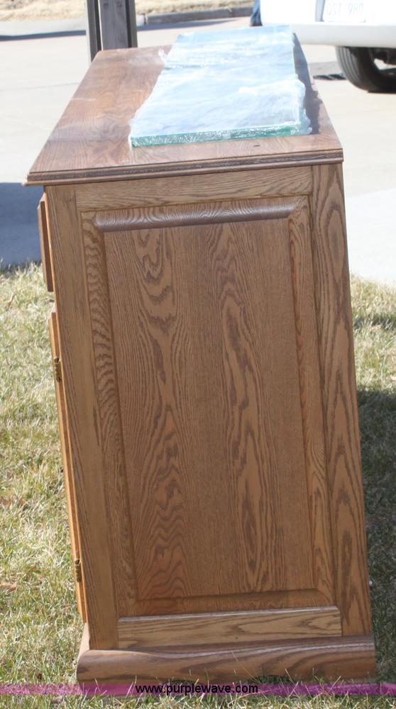 image for item F9955 Solid oak lighted china cabinet with hutch