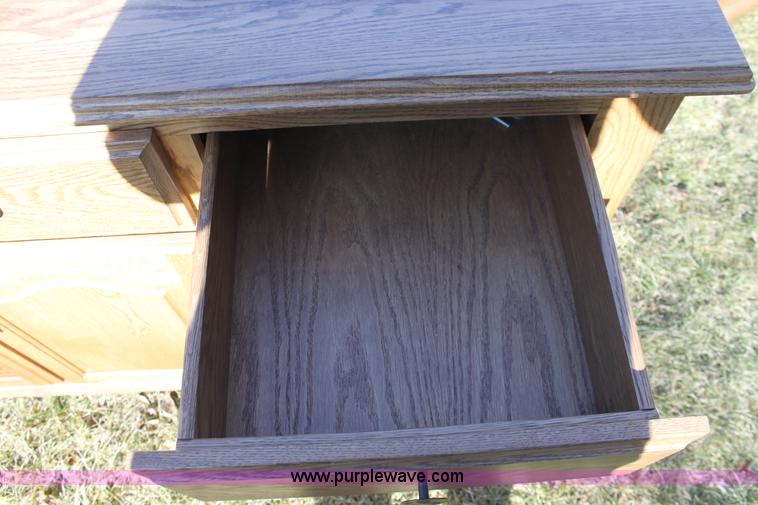 image for item F9955 Solid oak lighted china cabinet with hutch