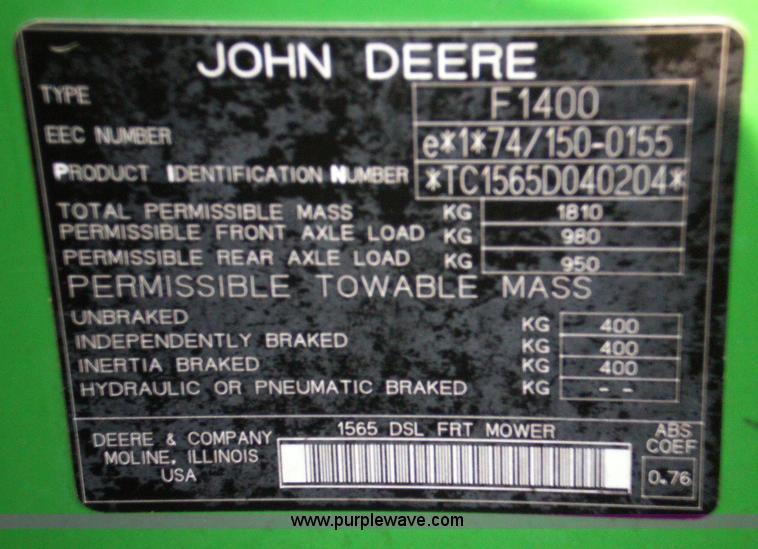 image for item I9758 2005 John Deere 1565 mower